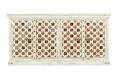 Handmade Indian Furniture Embossed Brass Sideboard with Multicolor Tiles